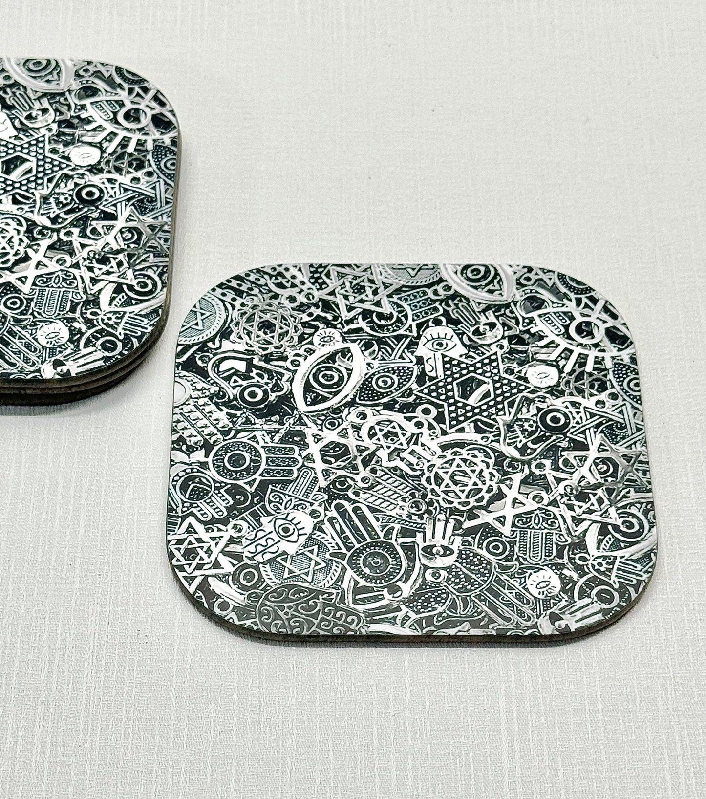 Jewish Drink Coaster Set / Hamsas of Munkatch - JEWISHJOY.co