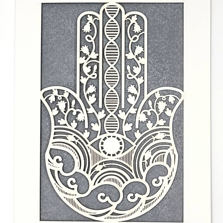 Card | Grey Lasercut Hamsa Hand - JEWISHJOY.co
