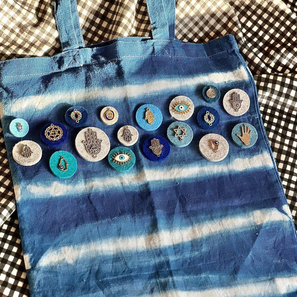 Embellished Shibori Dyed Tote Bag - 01 - JEWISHJOY.co