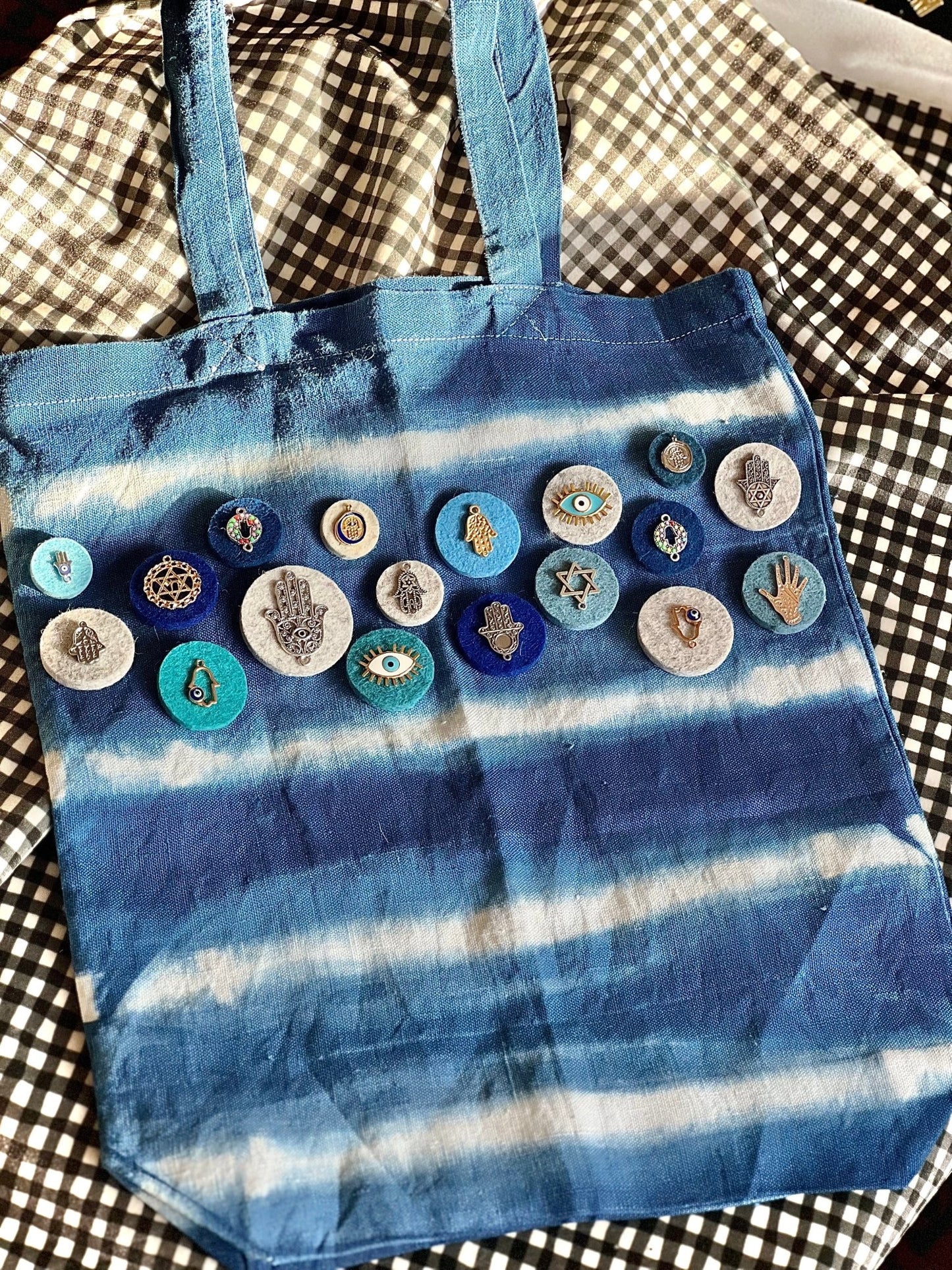 Embellished Shibori Dyed Tote Bag - 01 - JEWISHJOY.co