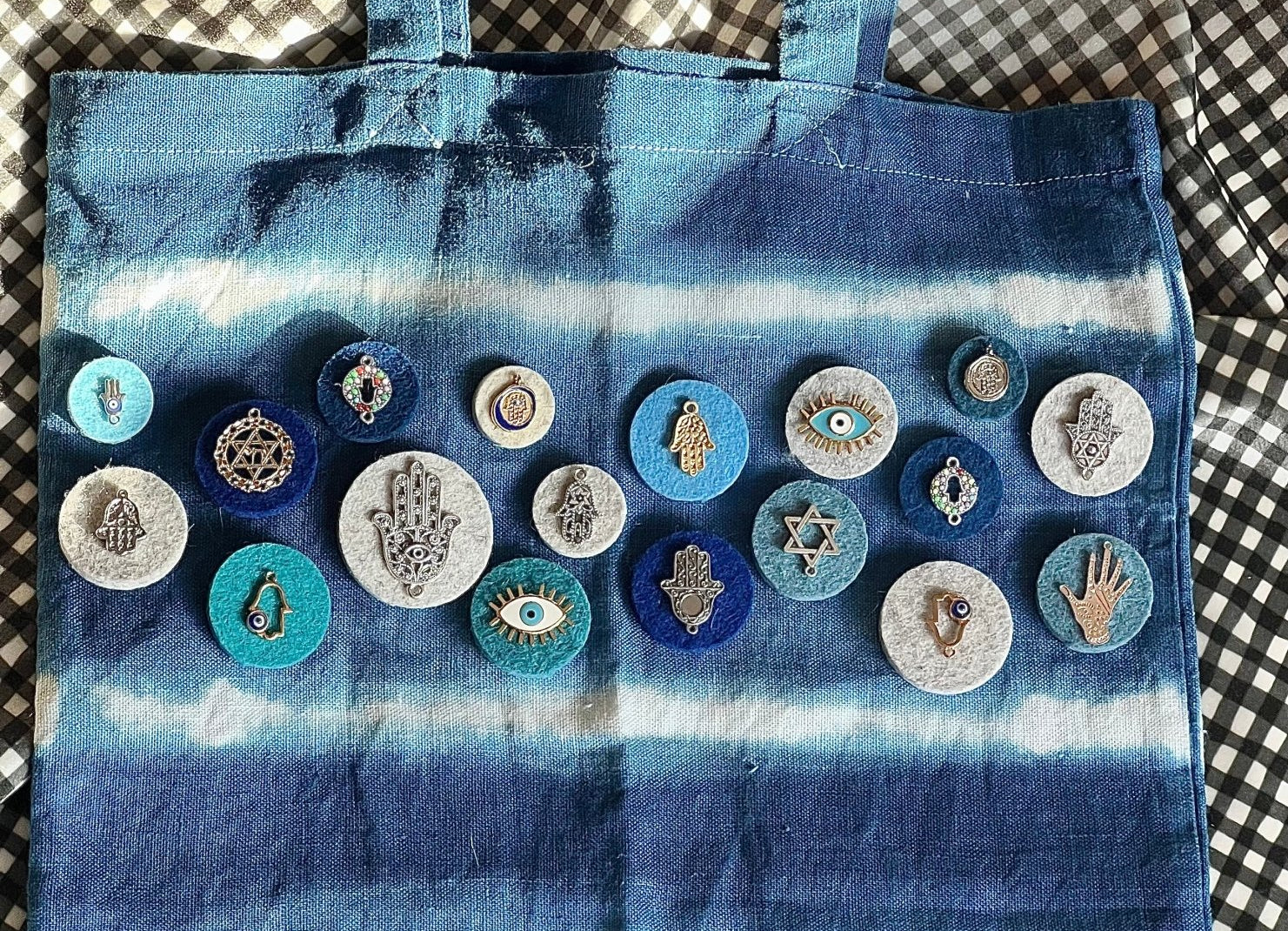 Embellished Shibori Dyed Tote Bag - 01 - JEWISHJOY.co