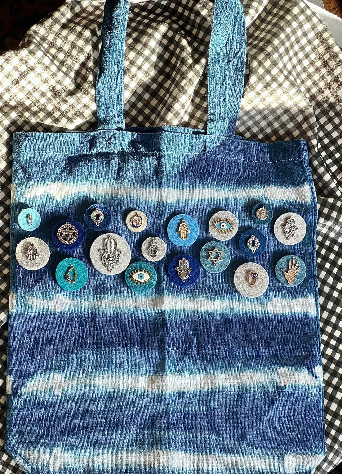 Embellished Shibori Dyed Tote Bag - 01 - JEWISHJOY.co