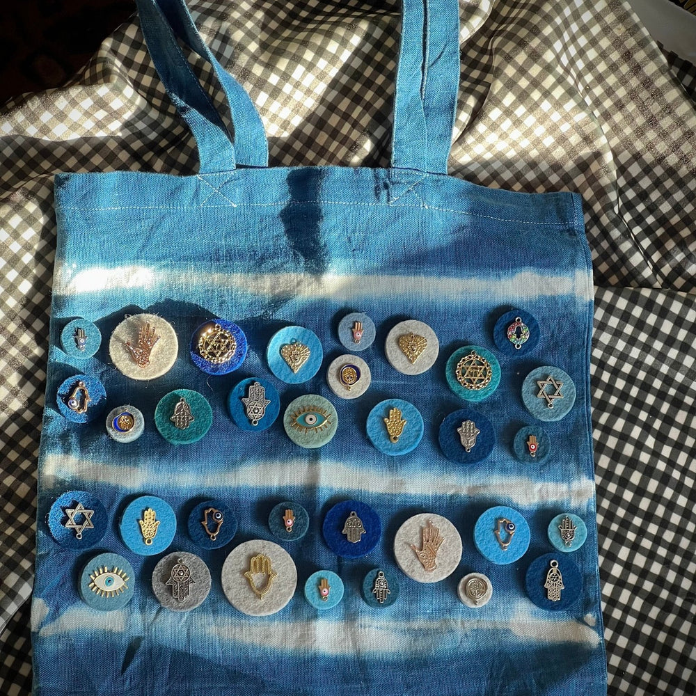 Embellished Shibori Dyed Tote Bag - 02 - JEWISHJOY.co