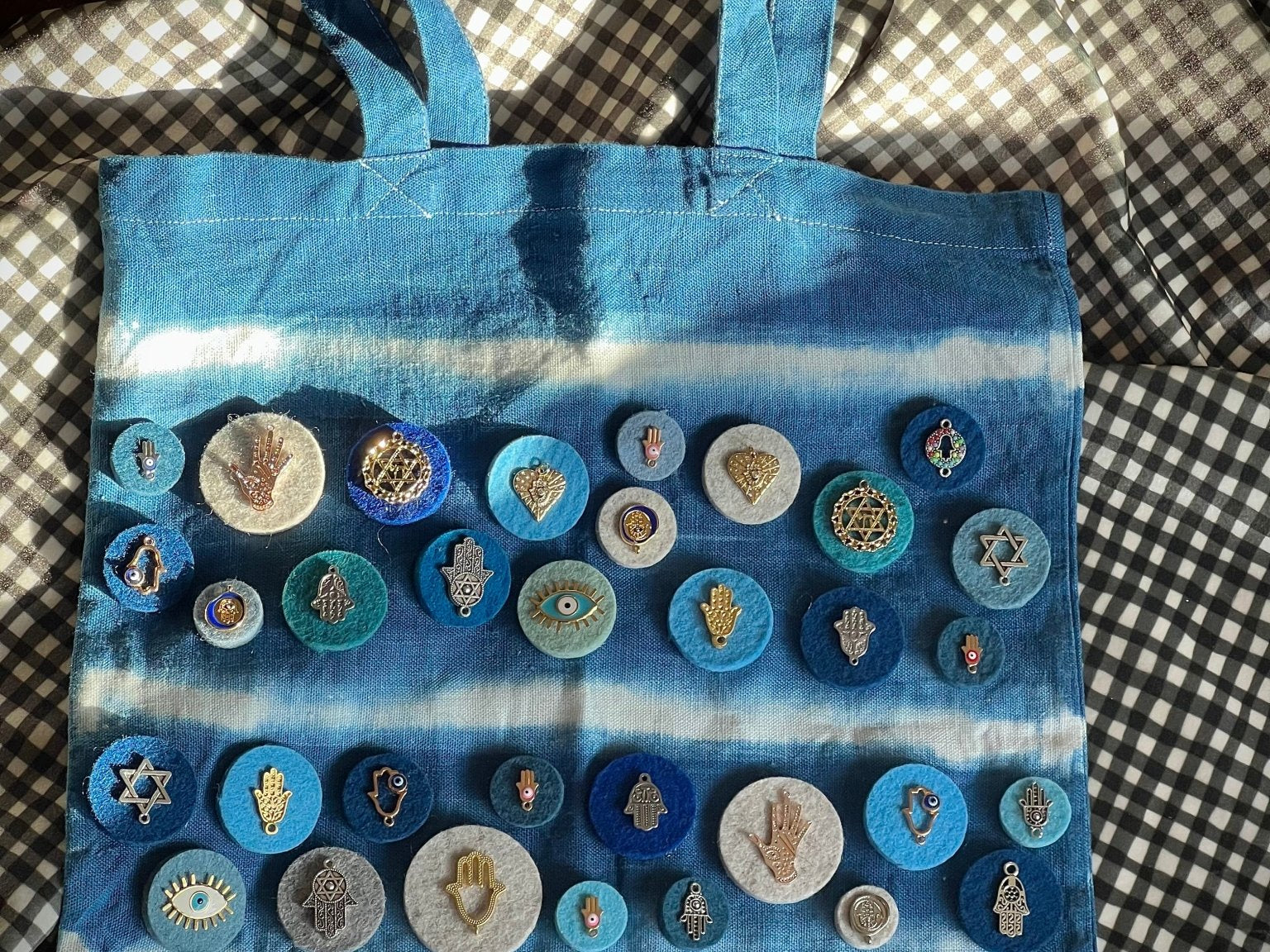 Embellished Shibori Dyed Tote Bag - 02 - JEWISHJOY.co