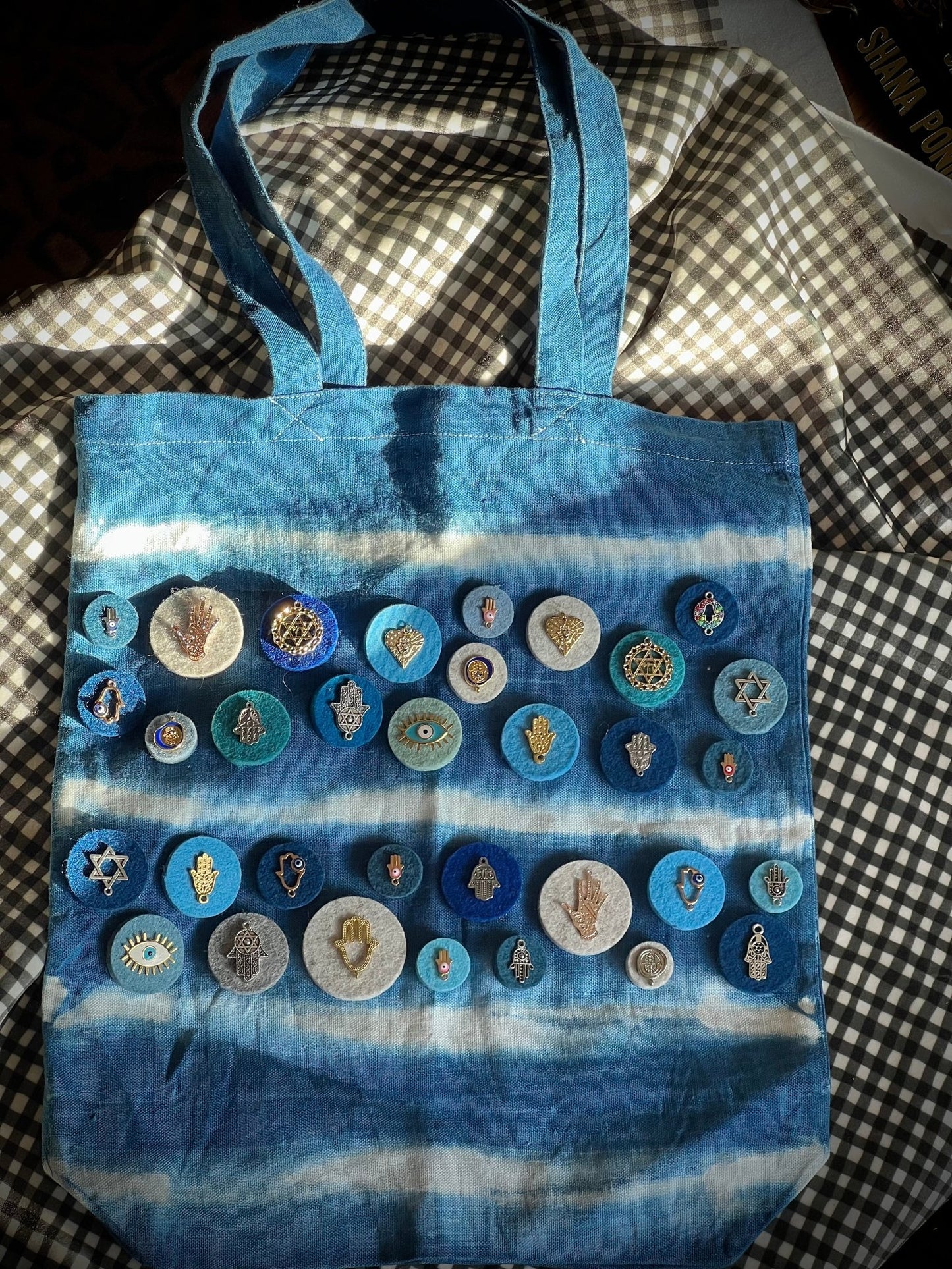 Embellished Shibori Dyed Tote Bag - 02 - JEWISHJOY.co