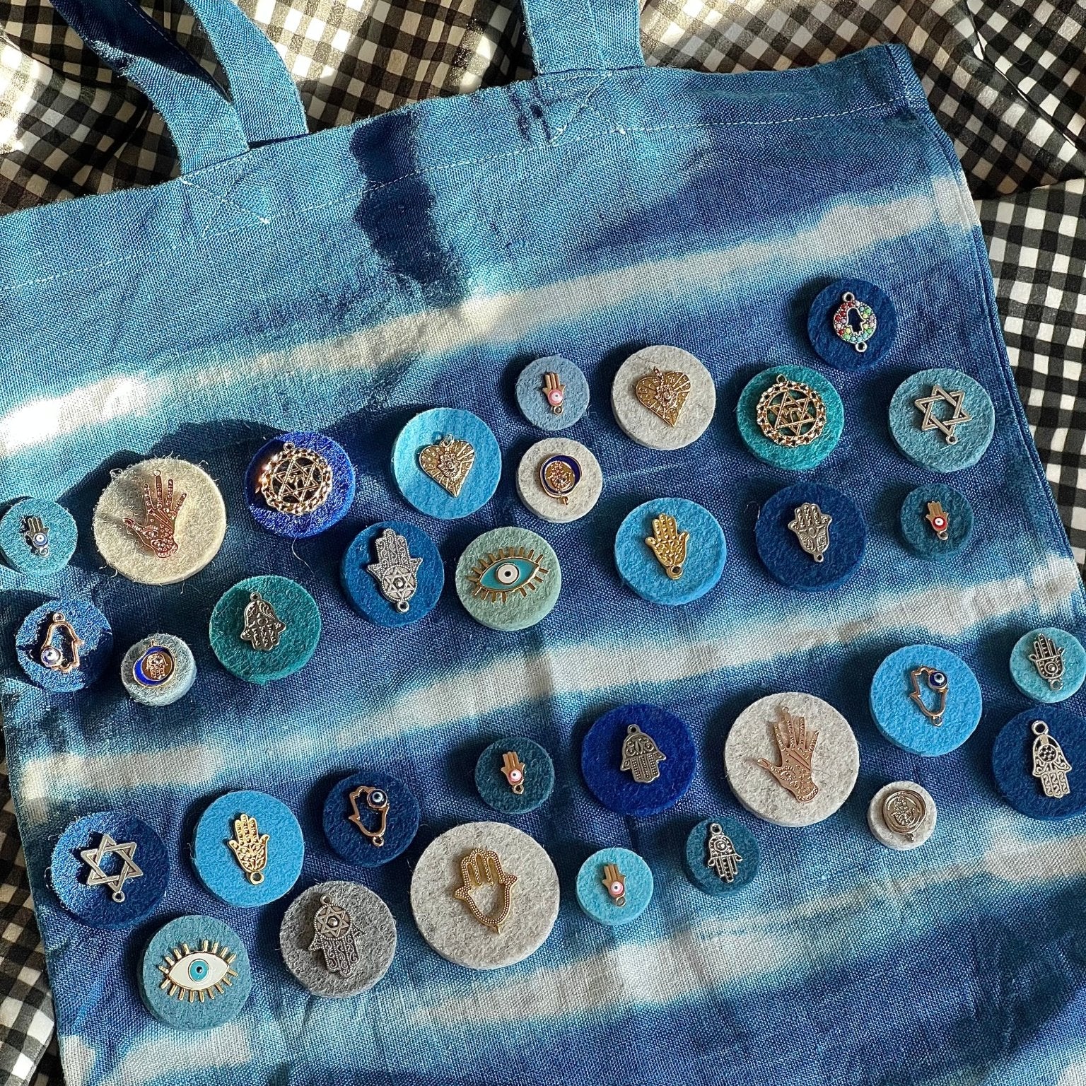 Embellished Shibori Dyed Tote Bag - 02 - JEWISHJOY.co