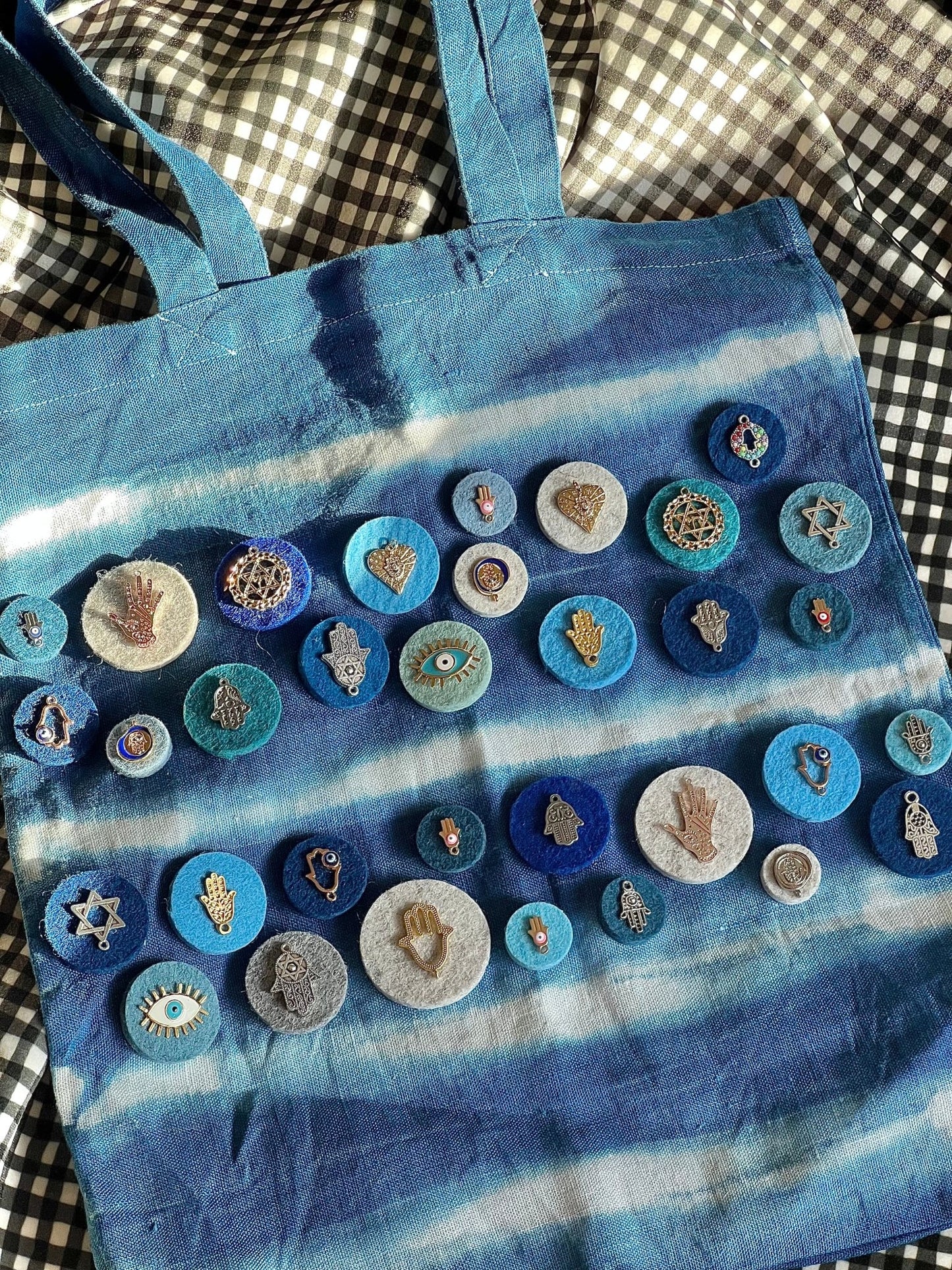 Embellished Shibori Dyed Tote Bag - 02 - JEWISHJOY.co