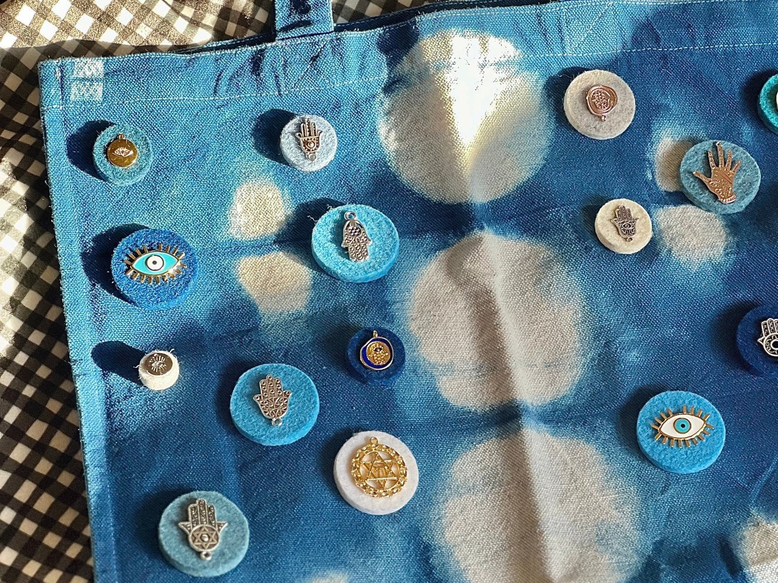 Embellished Shibori Dyed Tote Bag - 03 - JEWISHJOY.co