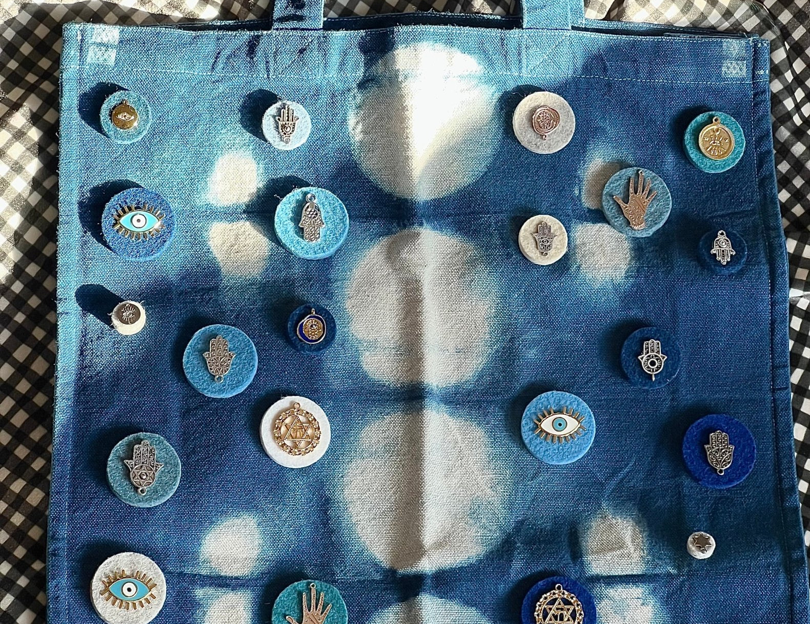 Embellished Shibori Dyed Tote Bag - 03 - JEWISHJOY.co