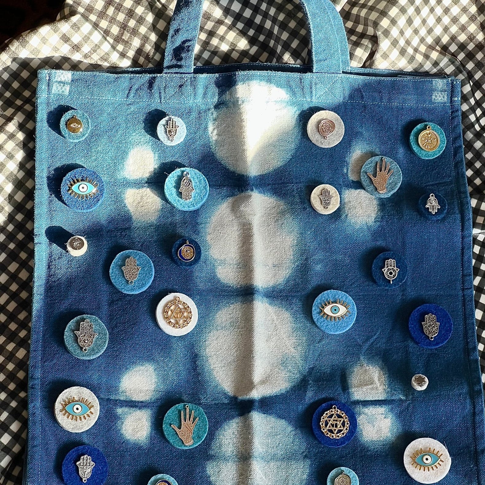 Embellished Shibori Dyed Tote Bag - 03 - JEWISHJOY.co