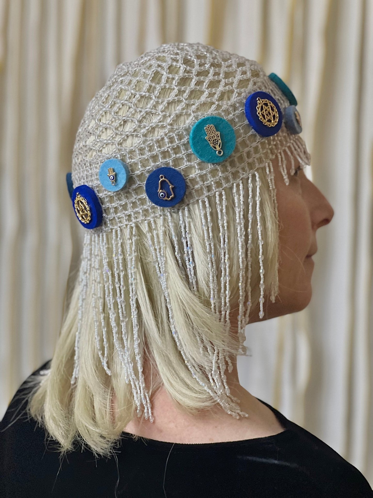 Embellished Stretch Beaded Cap - 01 - JEWISHJOY.co