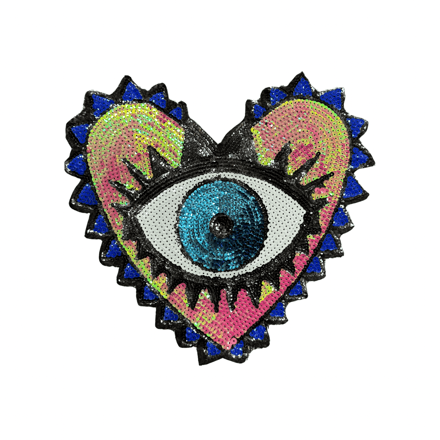 Evil Eye Heart Patch (10”) | Fuchsia / Blue - JEWISHJOY.co