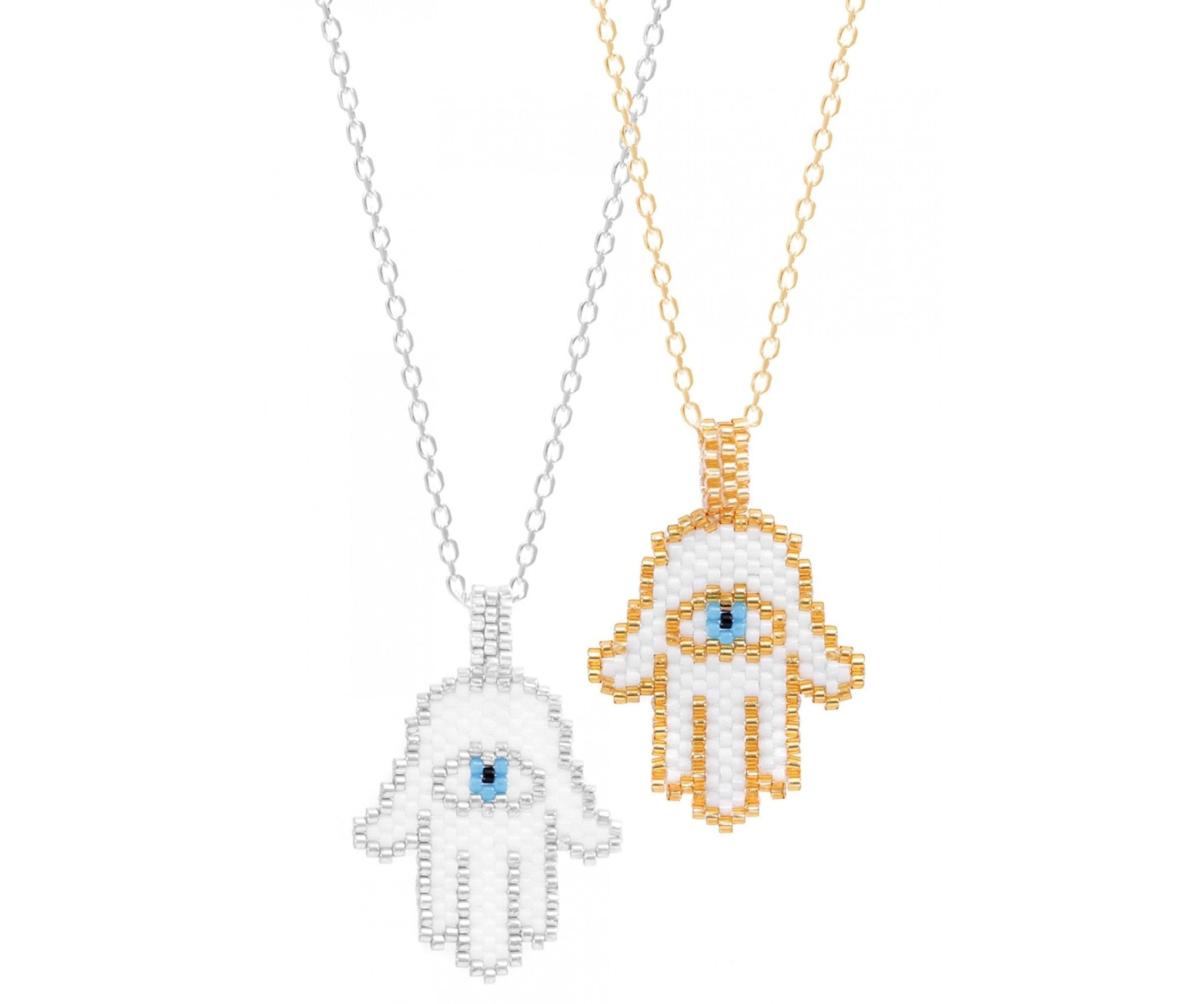 Hamsa Necklace with Seed Beads - JEWISHJOY.co