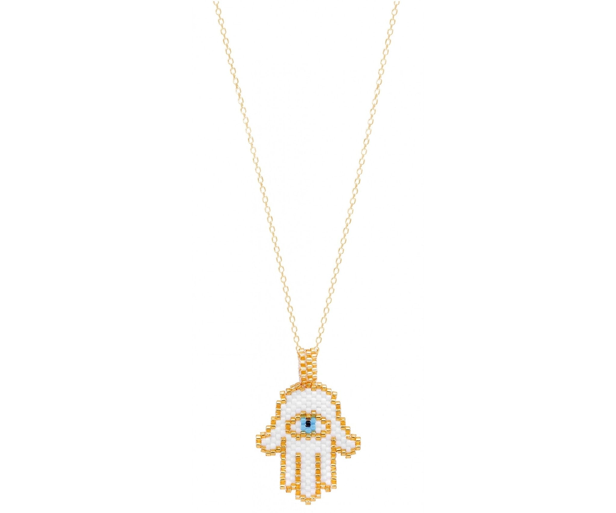 Hamsa Necklace with Seed Beads - JEWISHJOY.co