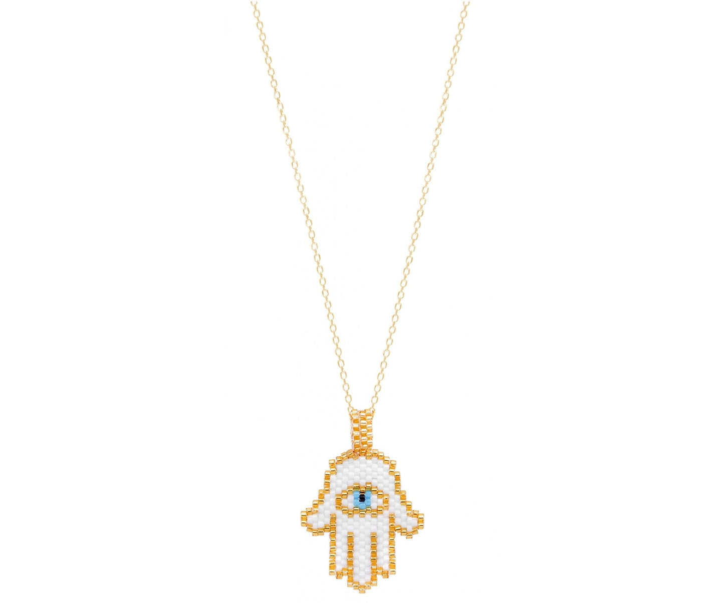 Hamsa Necklace with Seed Beads - JEWISHJOY.co