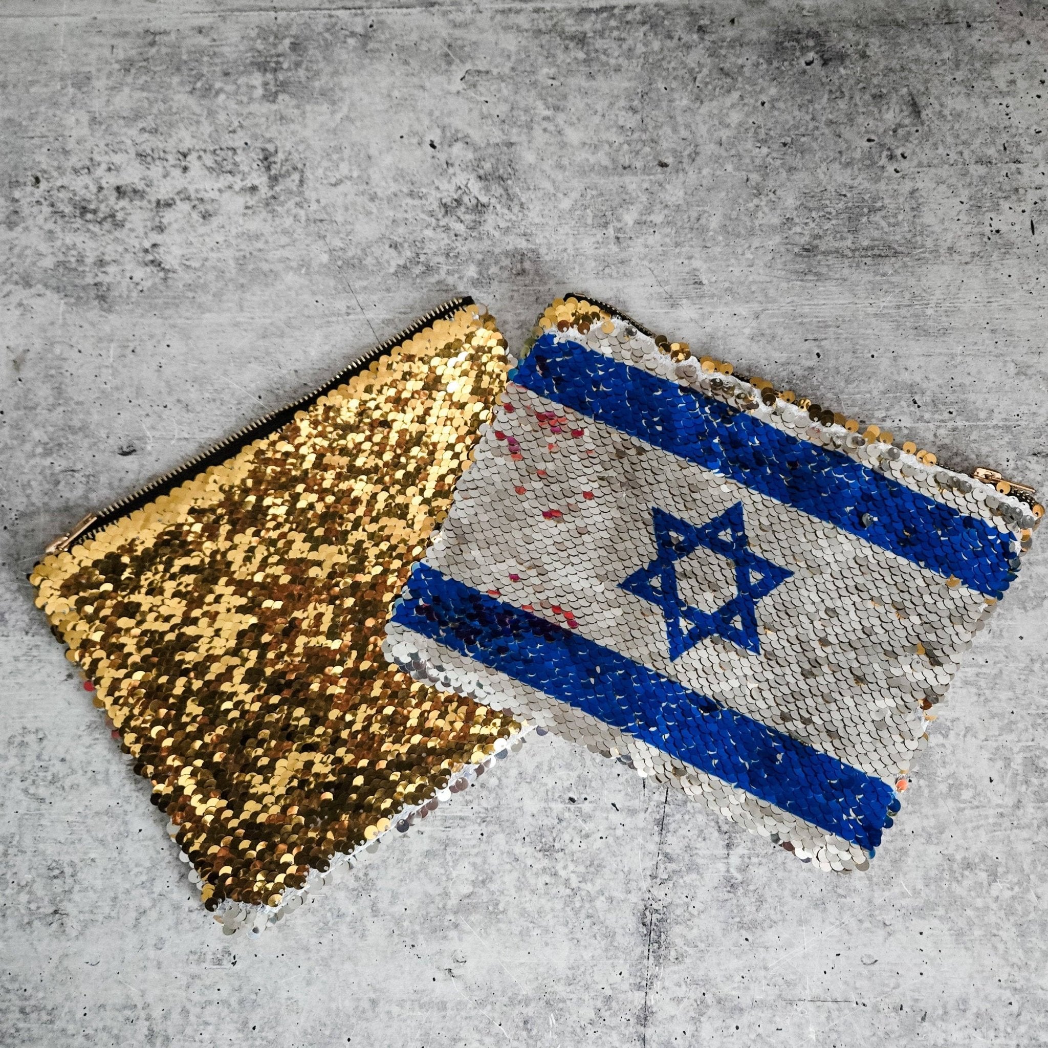 Israel Flag Sequin Secret Message Cosmetic Bag - JEWISHJOY.co