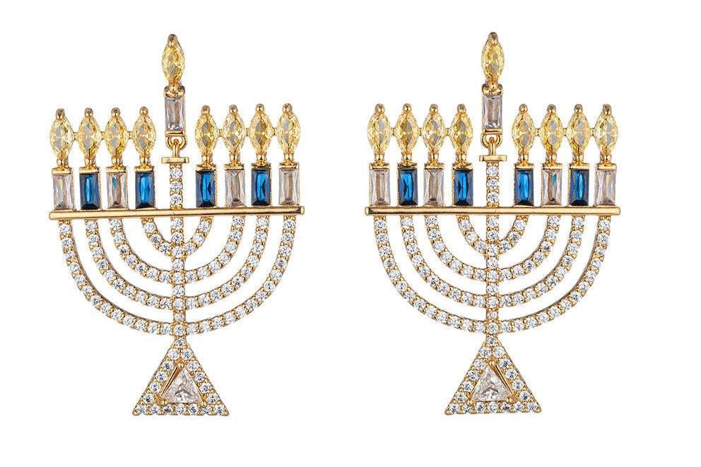 Light The Menorah | Cubic Zirconia Drop Earring - JEWISHJOY.co