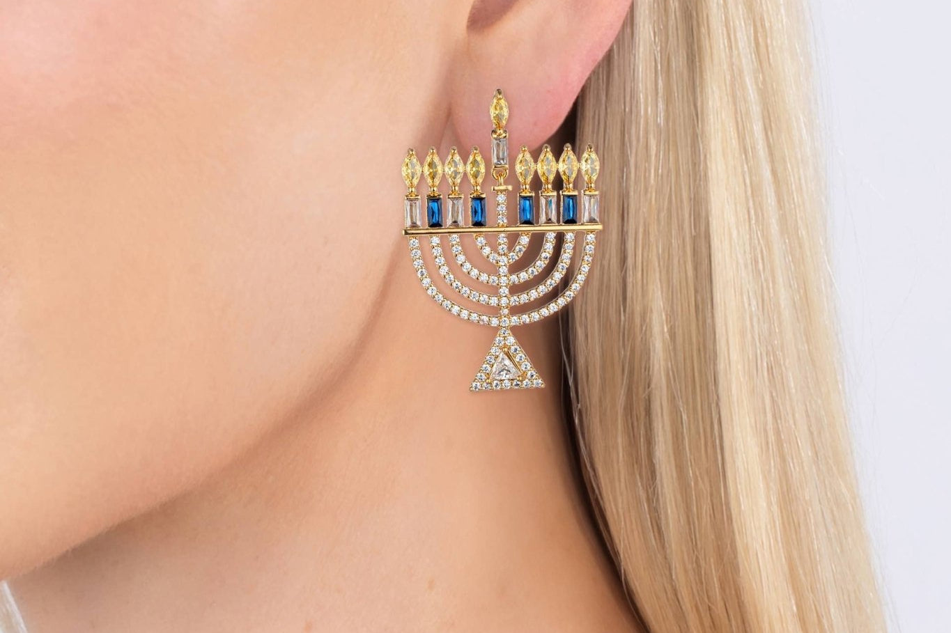 Light The Menorah | Cubic Zirconia Drop Earring - JEWISHJOY.co