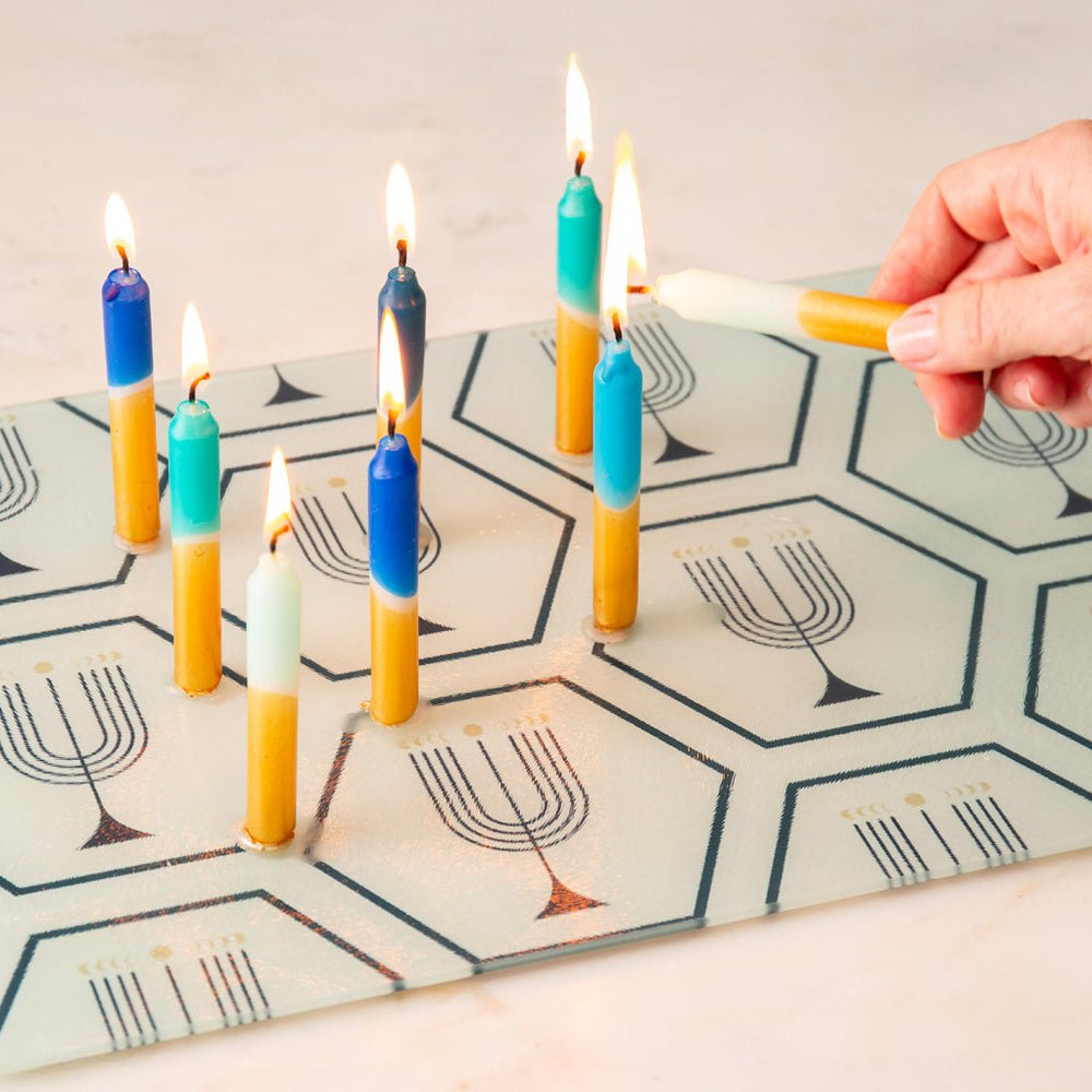 Luna Menorah Glass Platter: XL Drip Tray & Latke Board - JEWISHJOY.co