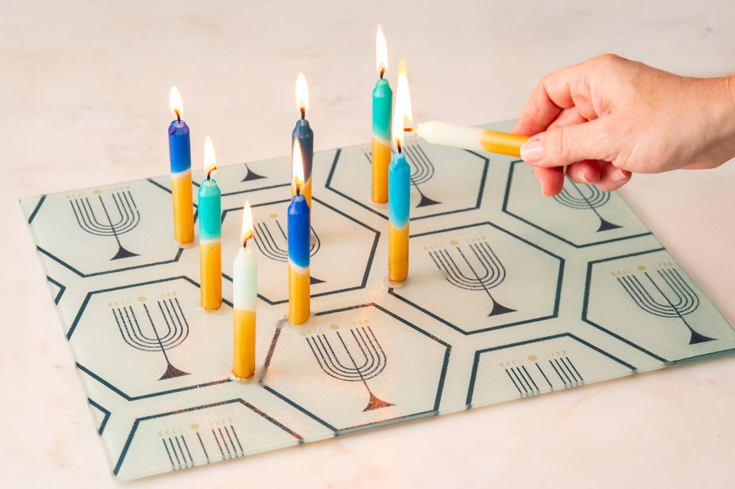 Luna Menorah Glass Platter: XL Drip Tray & Latke Board - JEWISHJOY.co