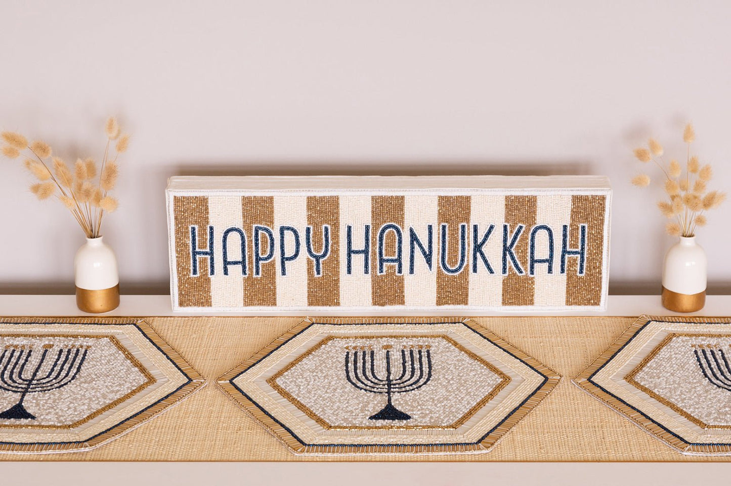 Nava Happy Hanukkah Beaded Sign - JEWISHJOY.co