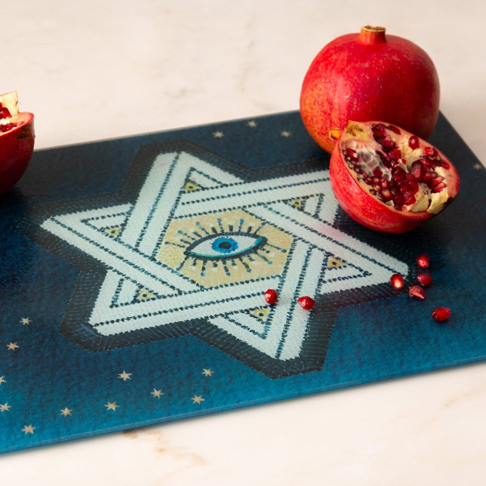 Sapira Glass Platter: XL Drip Tray / Latke Board / Challah Board - JEWISHJOY.co