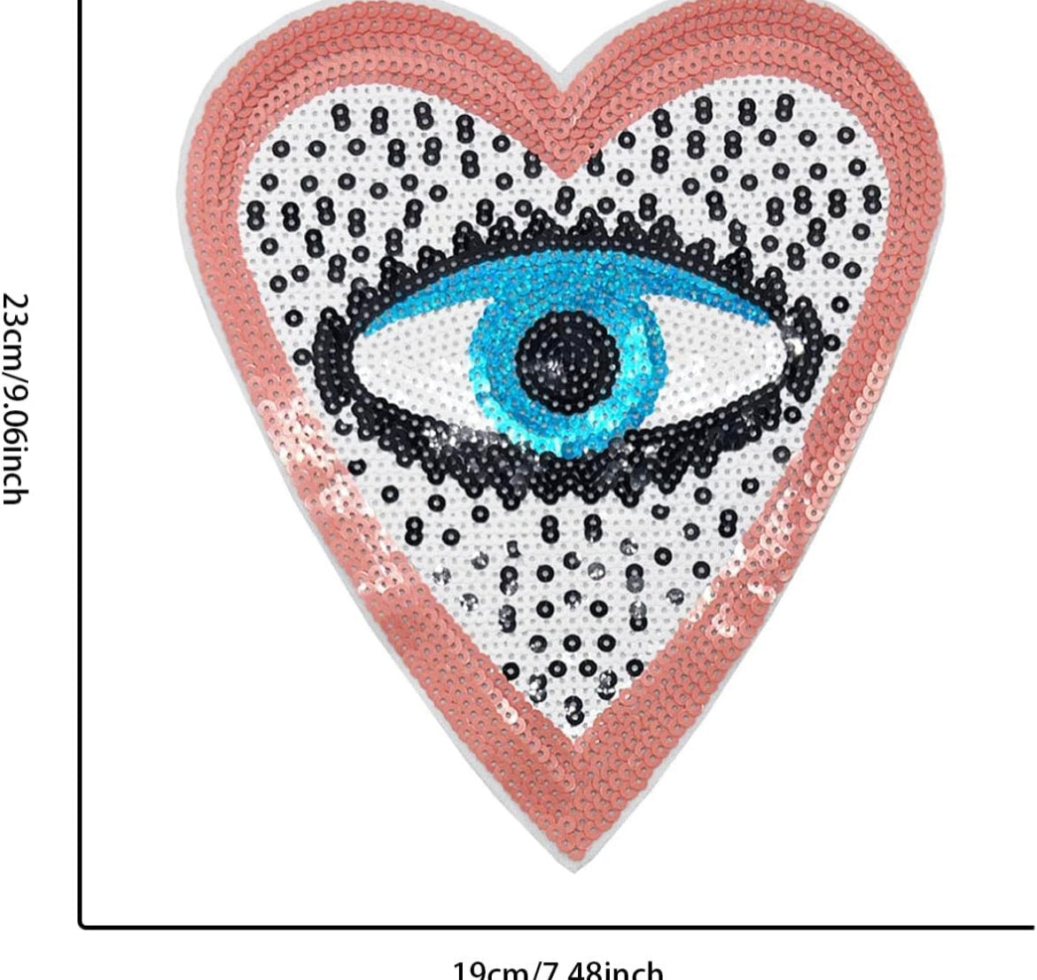 Sequin Heart Evil Eye Embroidered Patches - JEWISHJOY.co