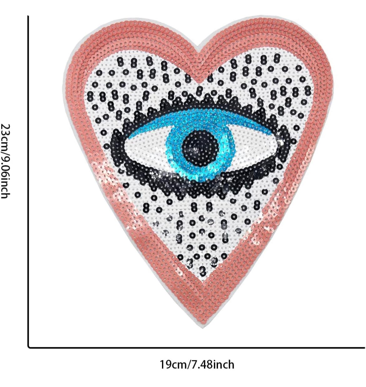 Sequin Heart Evil Eye Embroidered Patches - JEWISHJOY.co