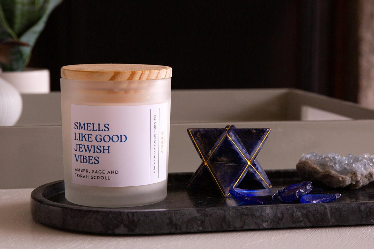 Smells Like Good Jewish Vibes - Amber, Sage & Torah Scroll Scented Candle - JEWISHJOY.co