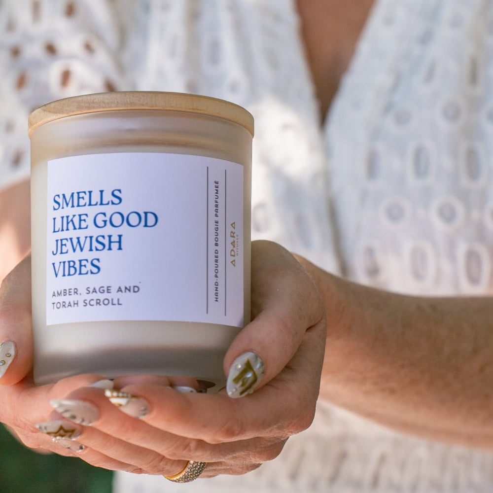 Smells Like Good Jewish Vibes - Amber, Sage & Torah Scroll Scented Candle - JEWISHJOY.co