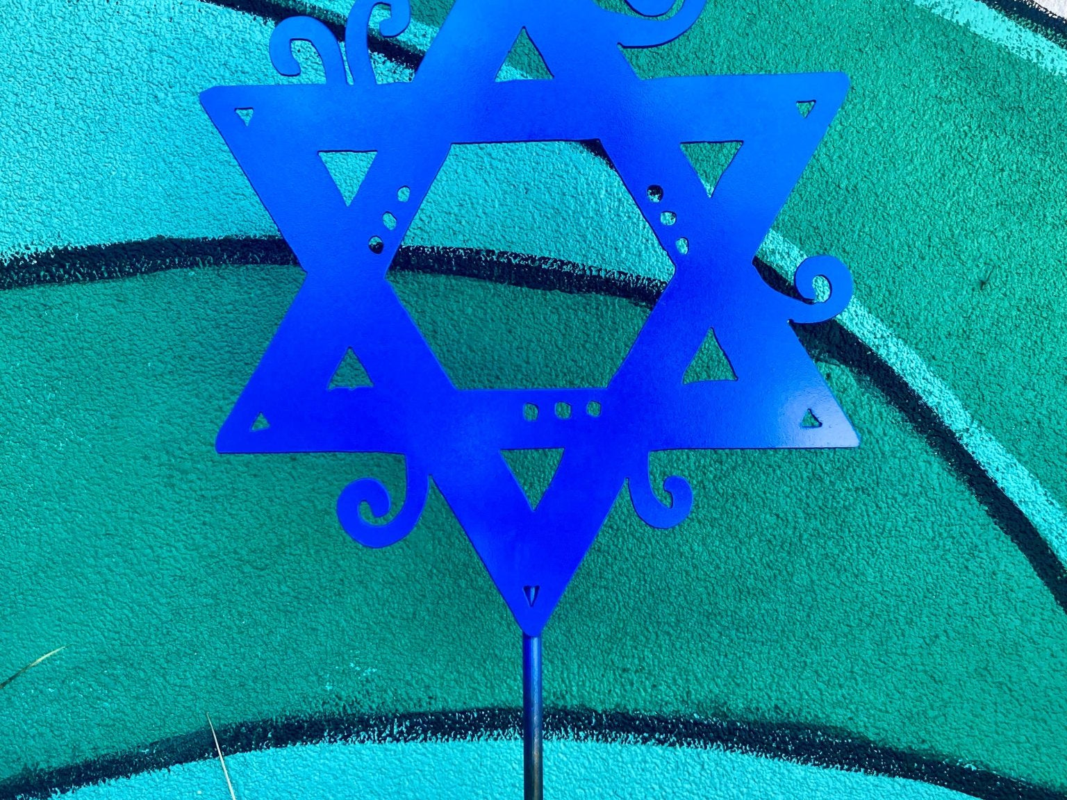 Star of David Garden Pole: 12” / Brilliant Blue - JEWISHJOY.co