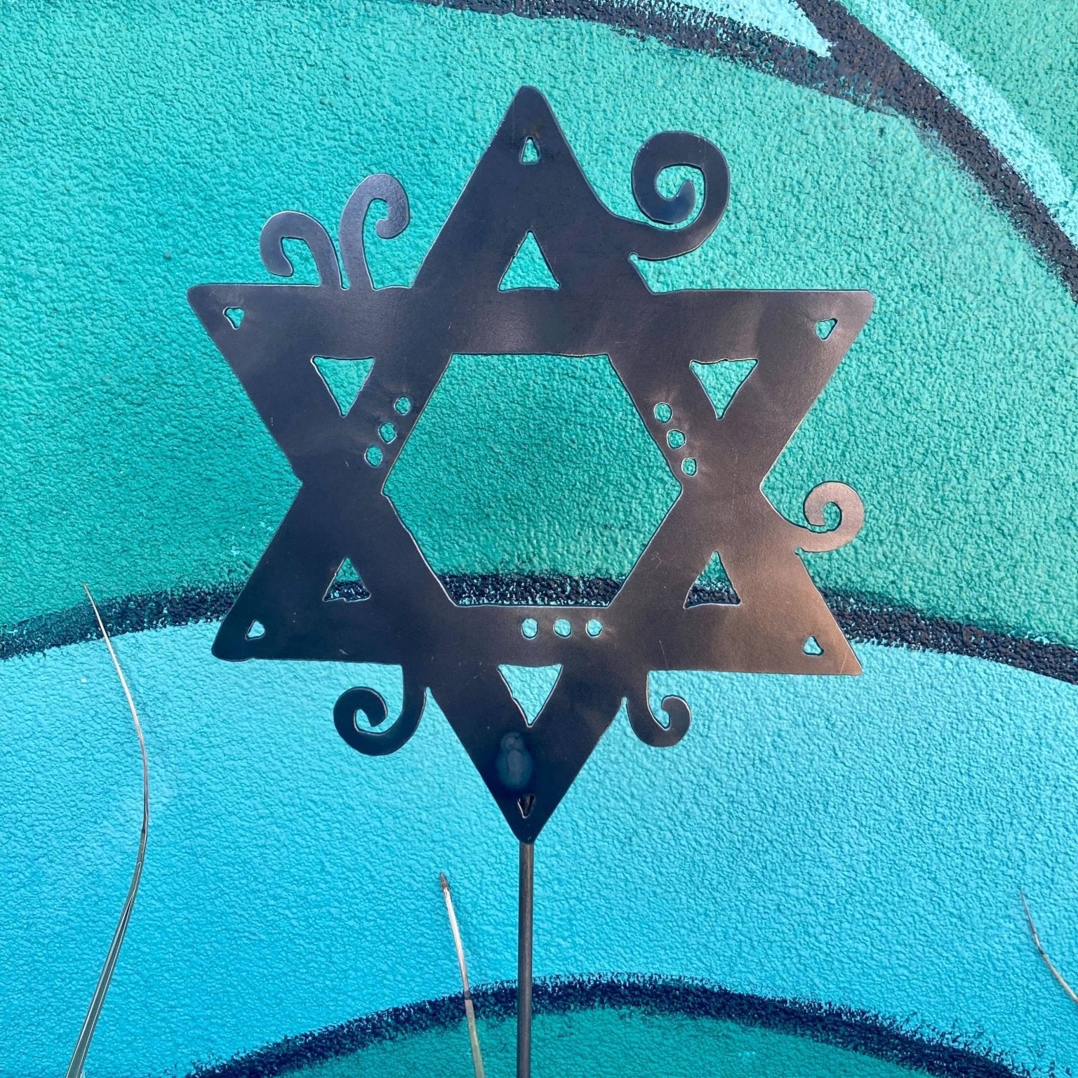 Star of David Garden Pole: 12" / Natural Steel - JEWISHJOY.co