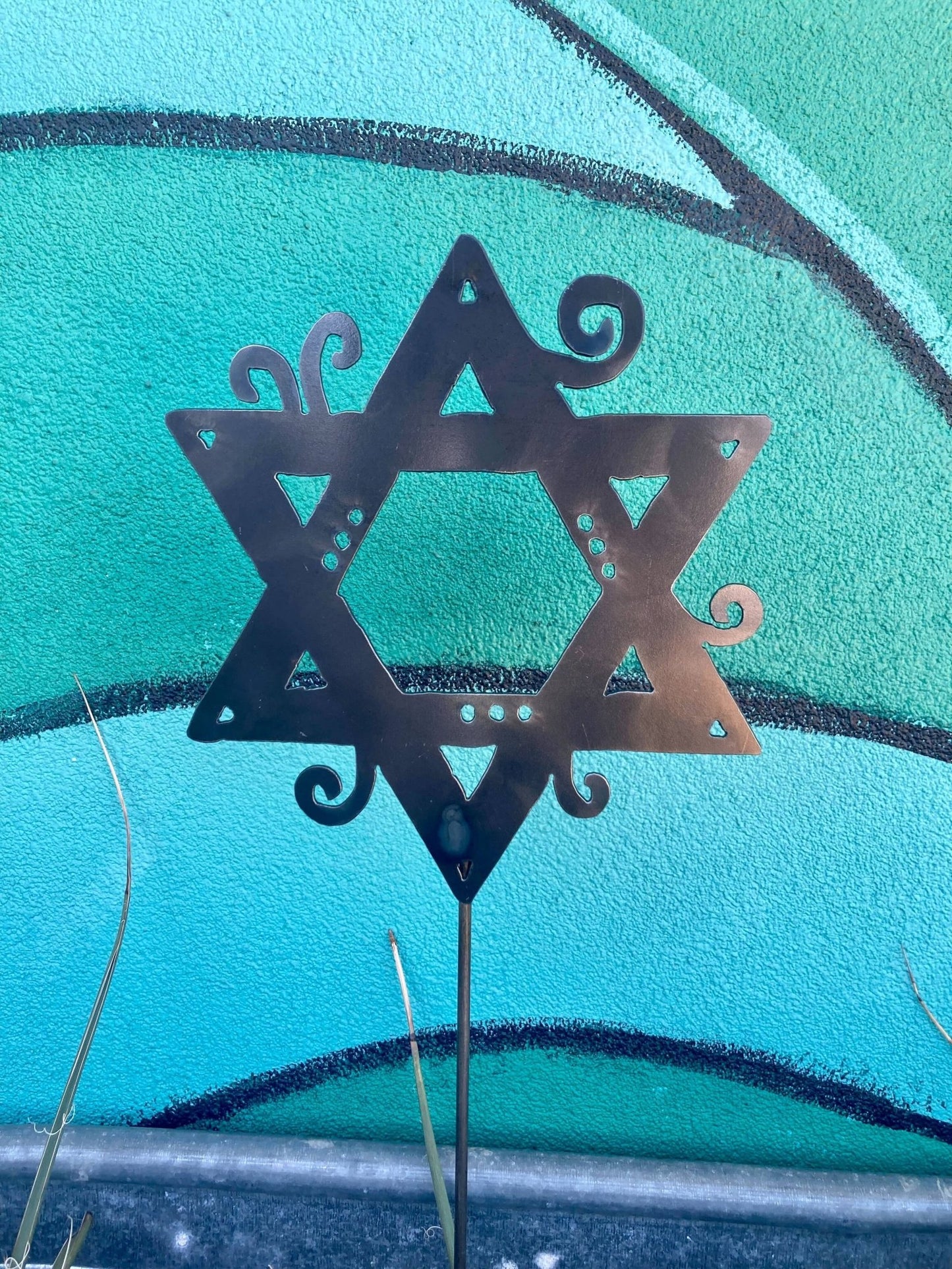 Star of David Garden Pole: 12" / Natural Steel - JEWISHJOY.co