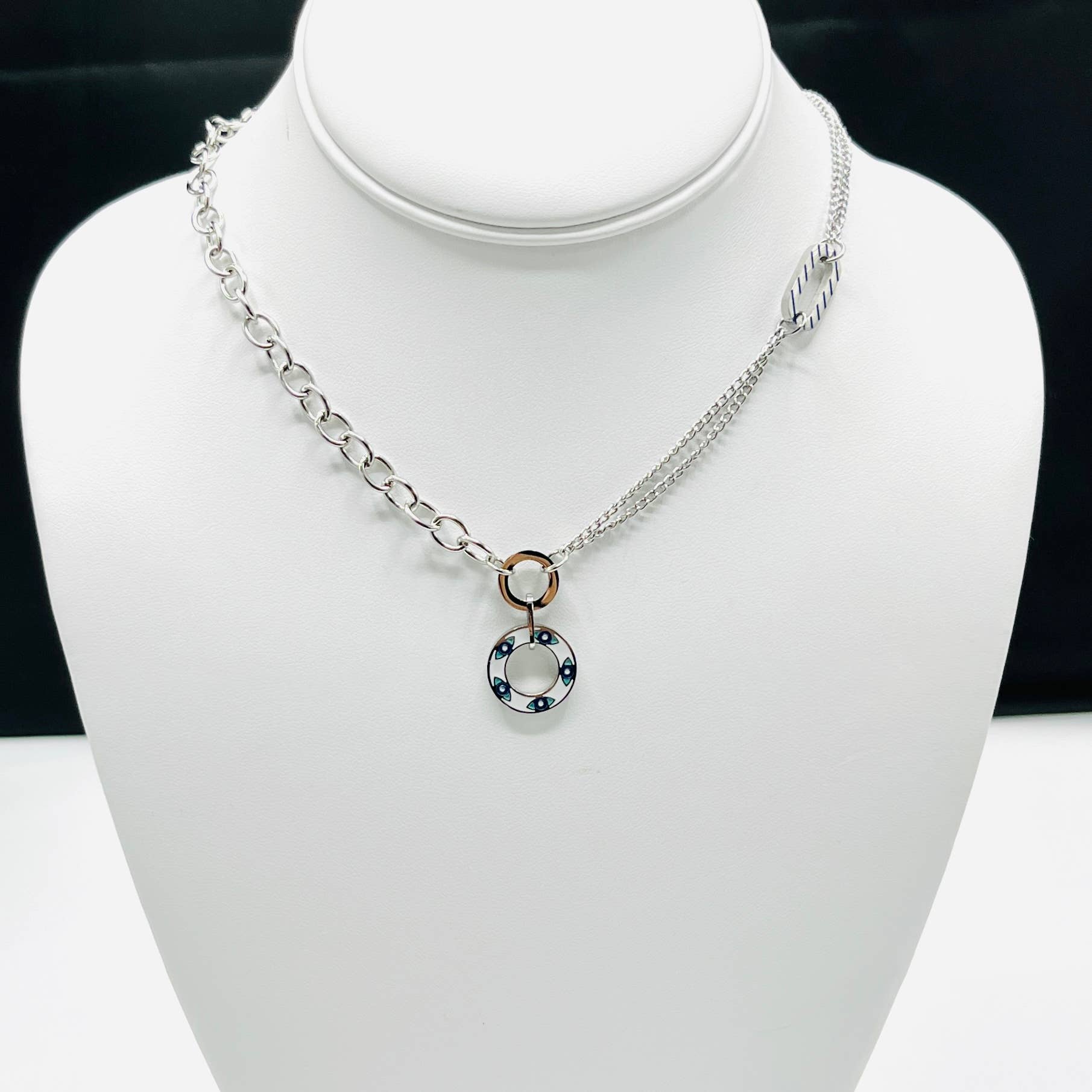 Stainless Steel White Round Evil Eye Necklace